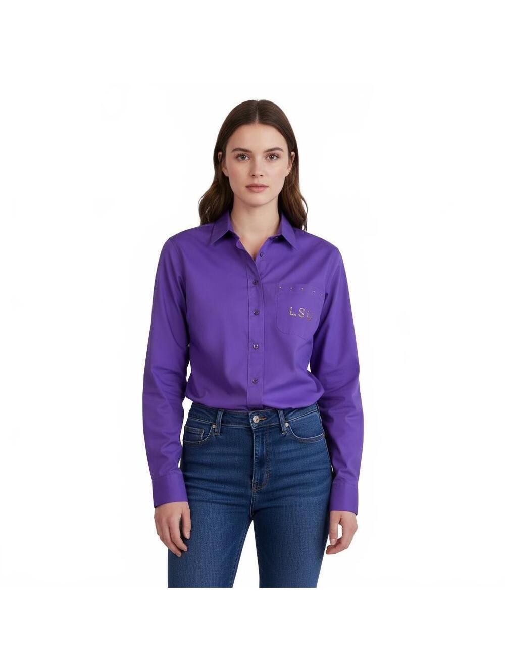 Get Lucky LSU Tigers Shirt Womens M Purple Rhinestone Tiger Button Down Bling